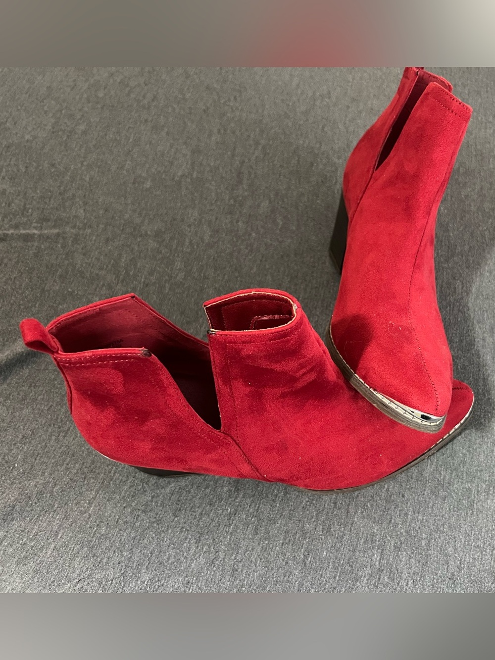 Red Microfiber Cutout Women’s Ankle Boots